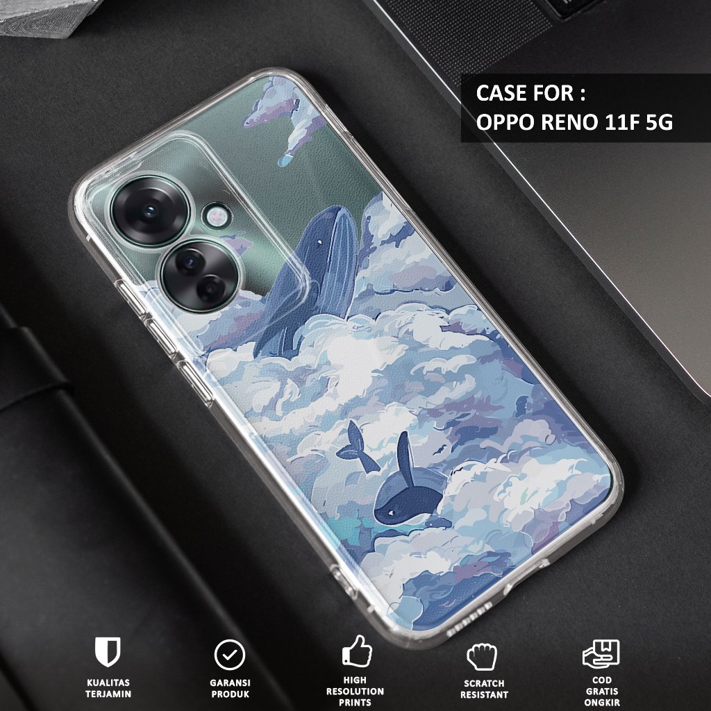 CASE OPPO RENO11 F 5G - Motif PAUS OCEAN - Clear Case Softcase Bening Tebal - Casing Hp Premium HD -