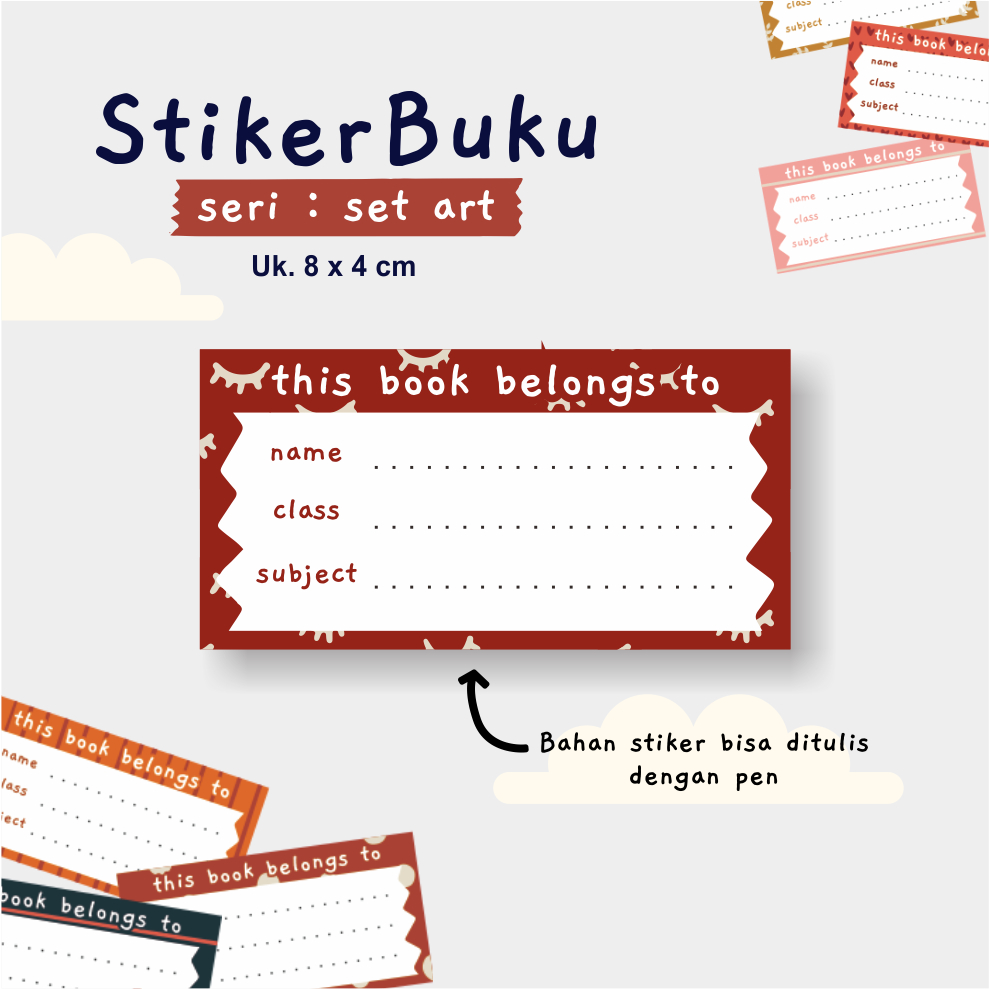 (Isi 10) Stiker Label Buku Set Art Aesthetic Sekolah