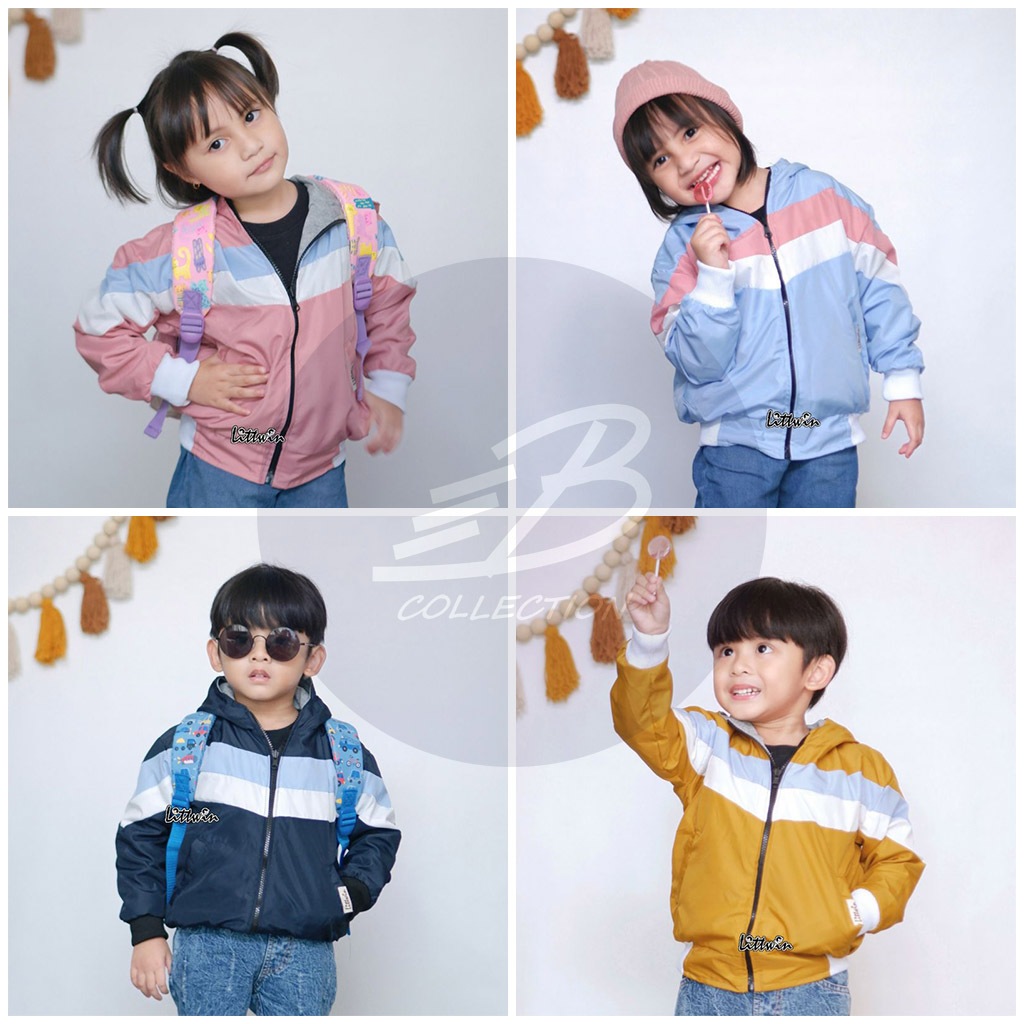 Jaket Lumino Anak Bolak-Balik | Jaket Couple Ibu dan Anak Parasut Despo Fleece 3 Tone Warna Kombinas