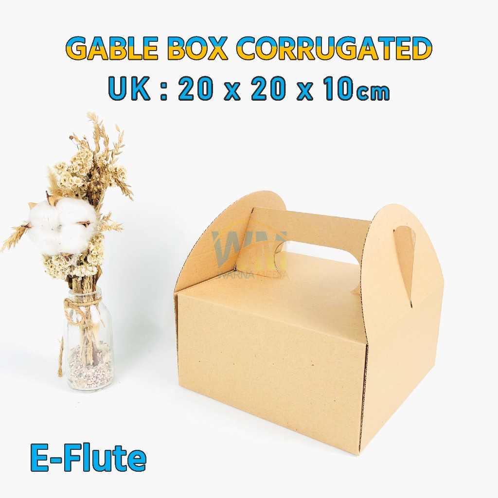 

GABLE BOX E-FLUTE 20x20x10 / DUS HAMPERS / KARDUS SOUVENIR / DUS BOX KOTAK HAMPERS / GABLE BOX JINJING