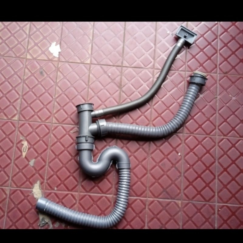selang sink 2 lubang + overflow / selang wastafel bak cuci piring dobel inobe onan jkm dll