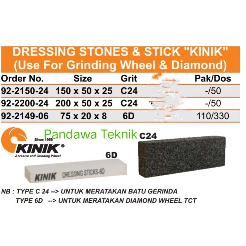 Dressing stones dan stick kinik untuk meratakan batu gerinda