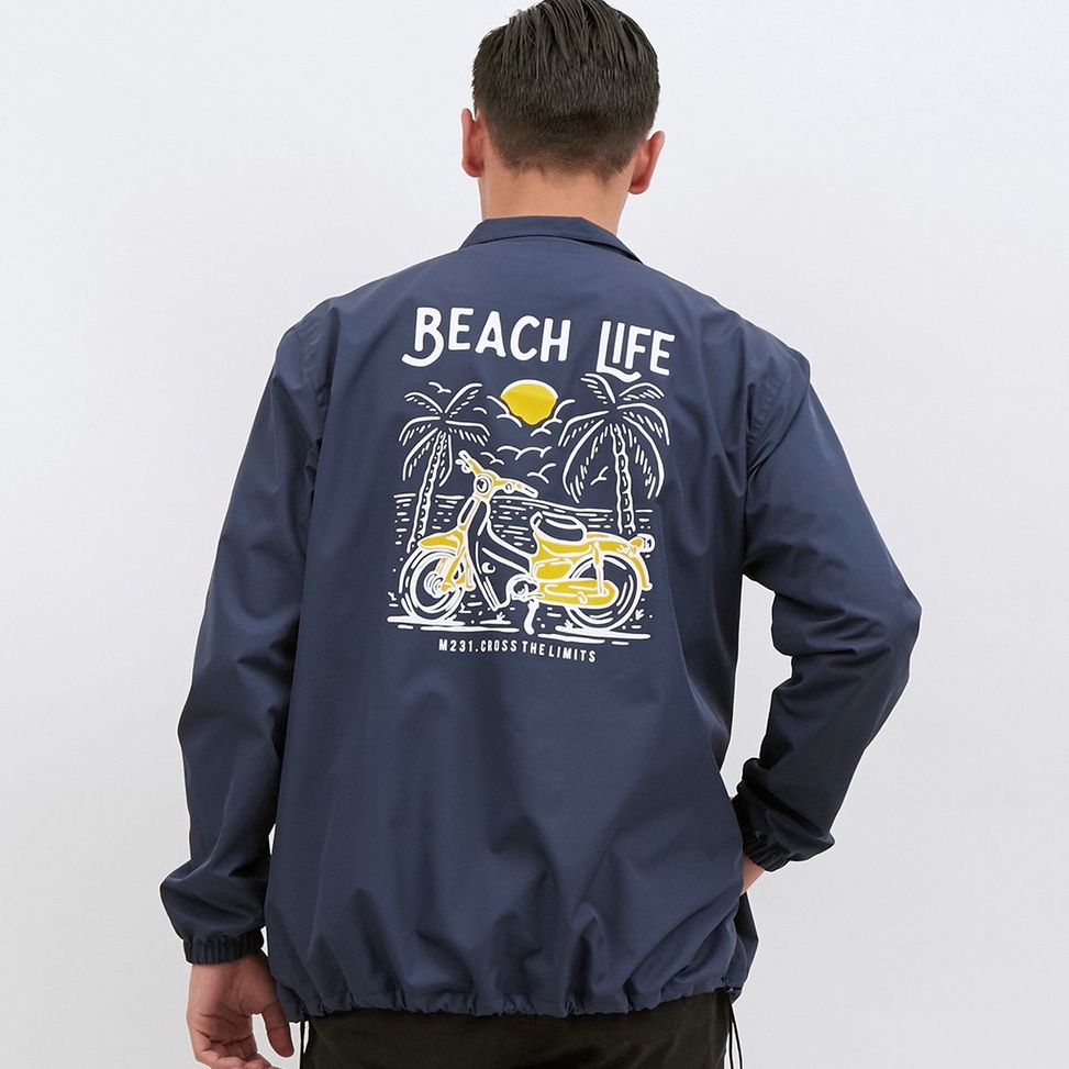 Booming M231 Jaket Pria Taslan Coach Grafis Panjang Navy 1823