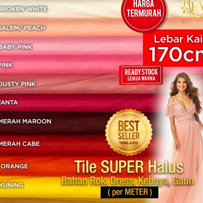Dijamin Ori Kain Tile Halus Polos Meteran Soft Tulle Warna Kulit Premium Meter Lebar 17cm Bahan Tile