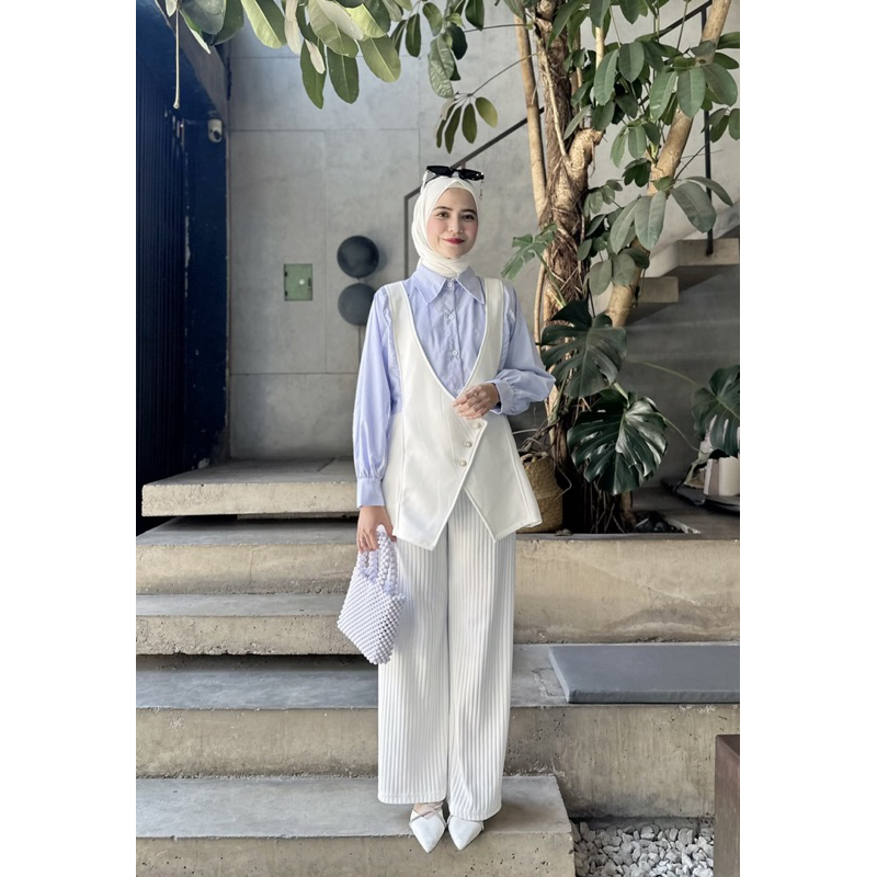 Kemeja Rompi REBECCA Wanita Busui Muslim Kekinian Navy Cloth Katun mewah Fashion Hijab