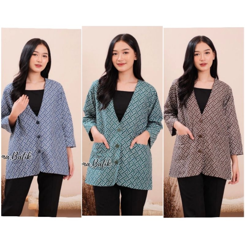 Blazer Batik Atasan Wanita Outer Batik Modern Blazer Kancing