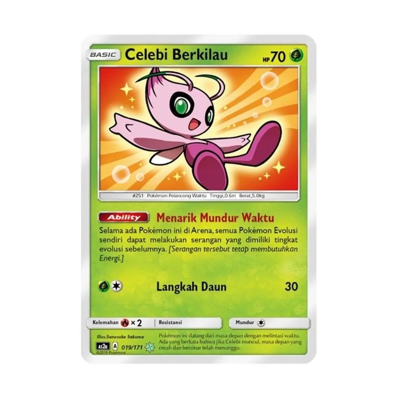 Kartu Pokemon Indonesia Celebi Berkilau Foil AS2A 019/171 Mulus