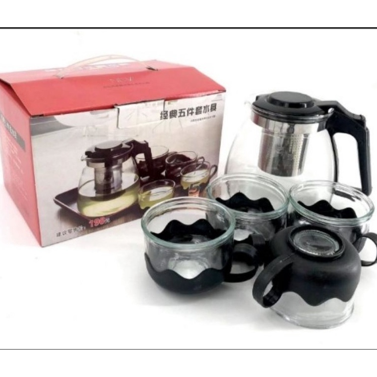 Dear teapot set kaca saringan warna hitam