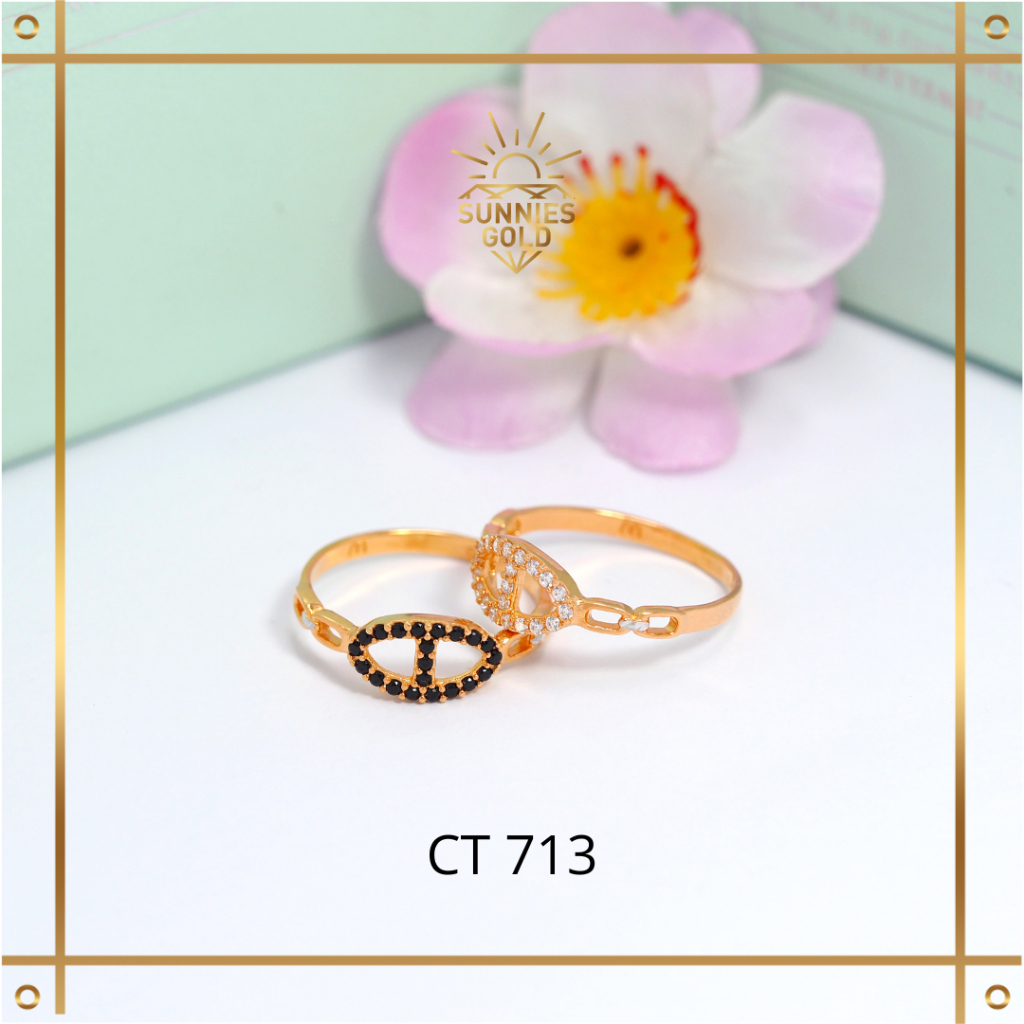 CNCIN EMAS MODEL CD KADAR 6K DAN 8K CINCIN WANITA ELEGANT BATU PUTIH DAN HITAM CT 713