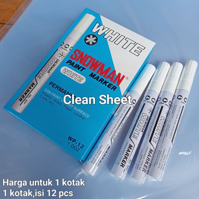 

Spidol permanent snowman WP-12 warna putih(Harga/1 kotak,isi 12 pcs)