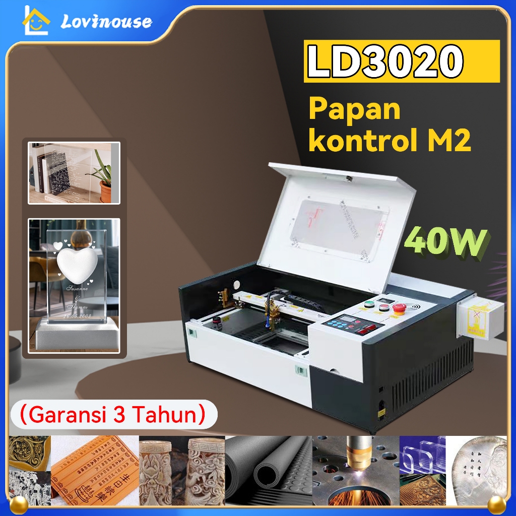 ⚡Kemasan kotak kayu ⚡Mesin laser CO2 3020 controller 40W M2 mesin laser with Laser  untuk Cutting dan Grafir Dapat memotong akrilik transparan 5mm LP