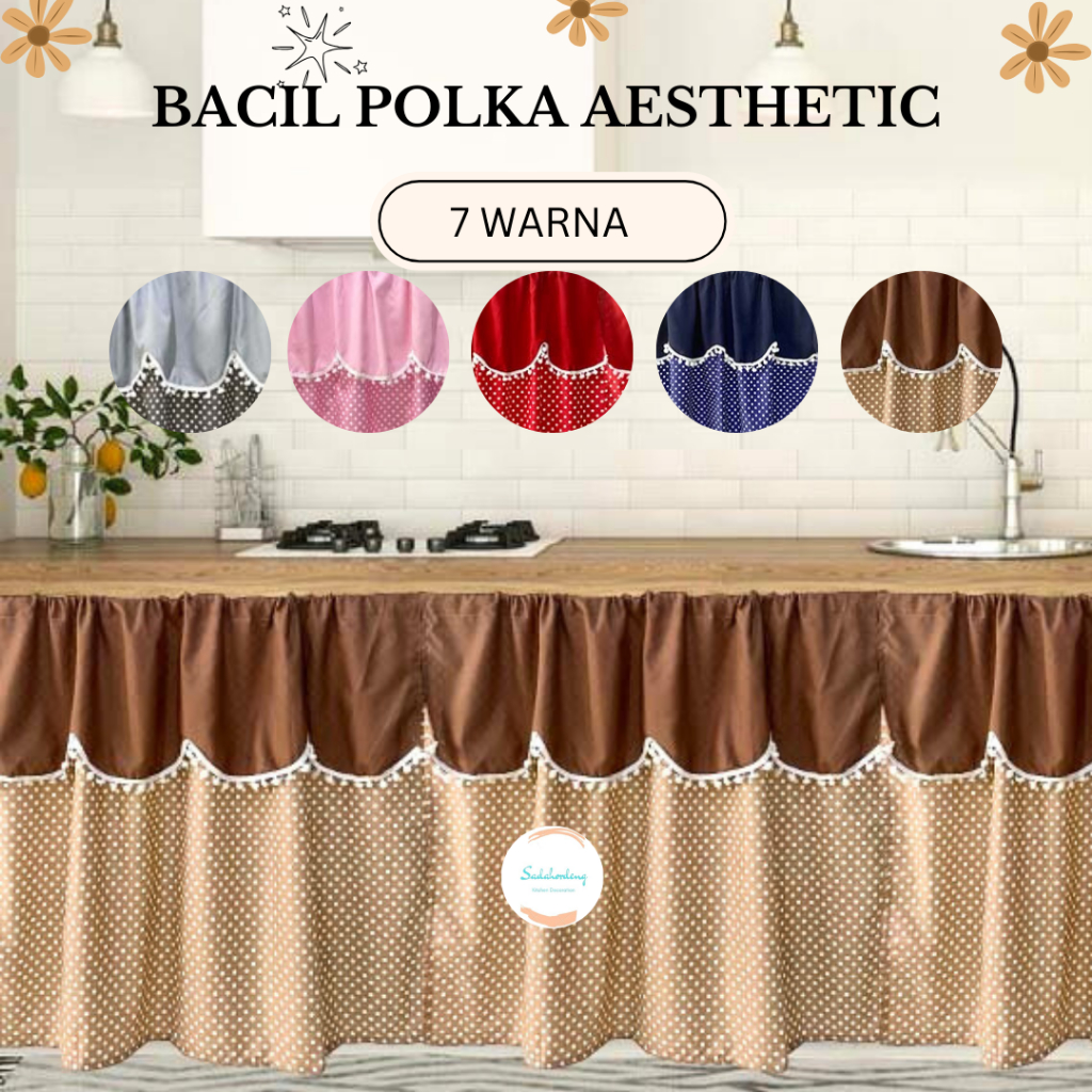 GORDEN KOLONG DAPUR/Tirai Kolong Dapur Aesthetic Bacil Polka free tali dan paku