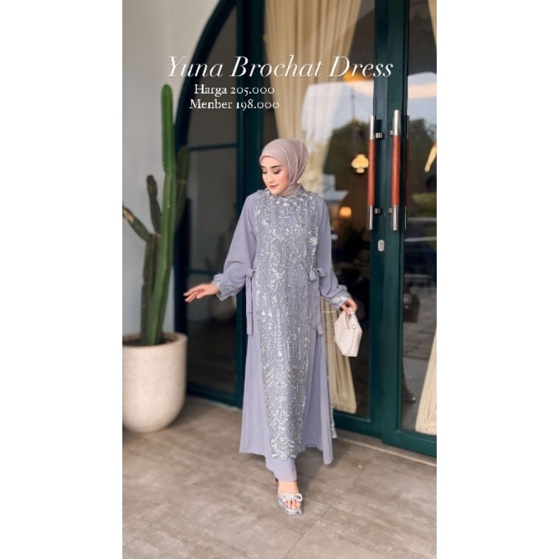 LS395 Queenstreet | Yhunw Brukat Dress Premium | Dress Tunik Gamis Premium Wanita Set Lepas Pasang |