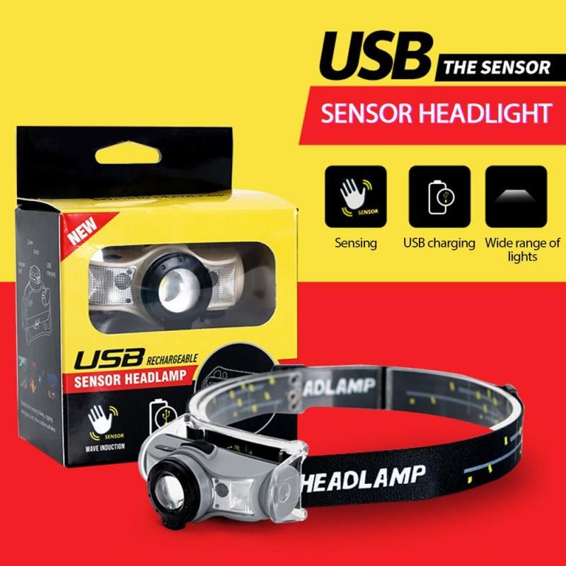 Senter Headlamp Flashlight Senter LED Kepala Rechargeable Sensor Senter Camping