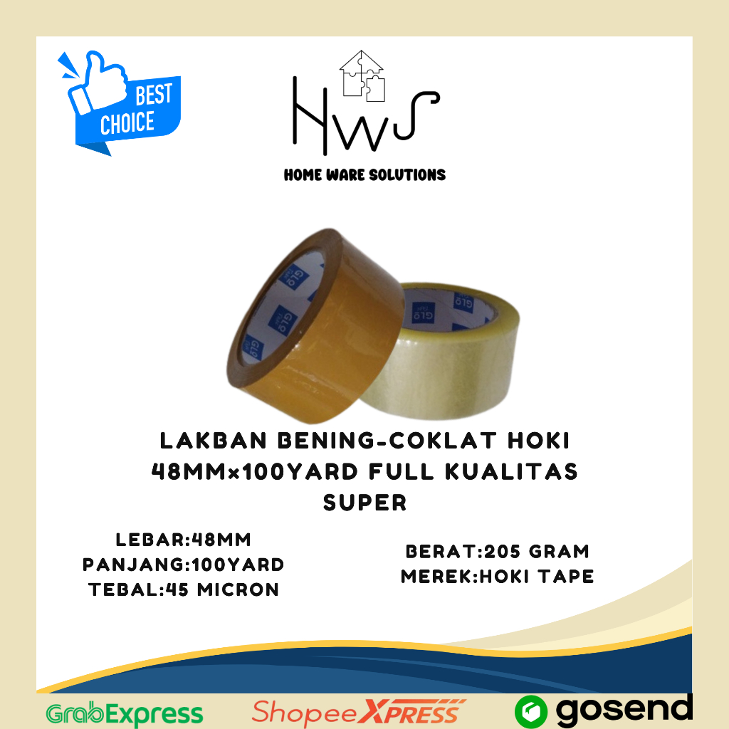 

Lakban Bening-Coklat Hoki 48mm×100yard Full Kualitas Super