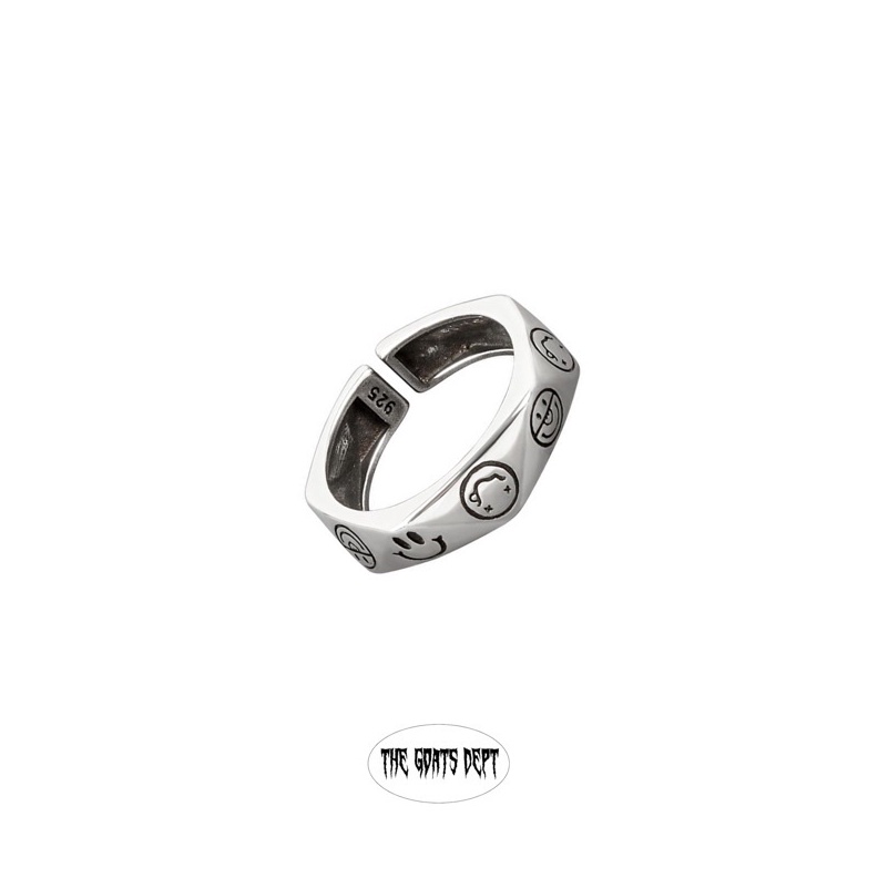 Emotion Hexagonal Ring By The Goats Dept  Cincin Emotikon Smile Nirvana Peace Smiley Asap Rocky Rapp