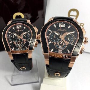 Jam Tangan Couple Aigner Palermo A58500 Super Clone Grade A++ - Black Rosegold