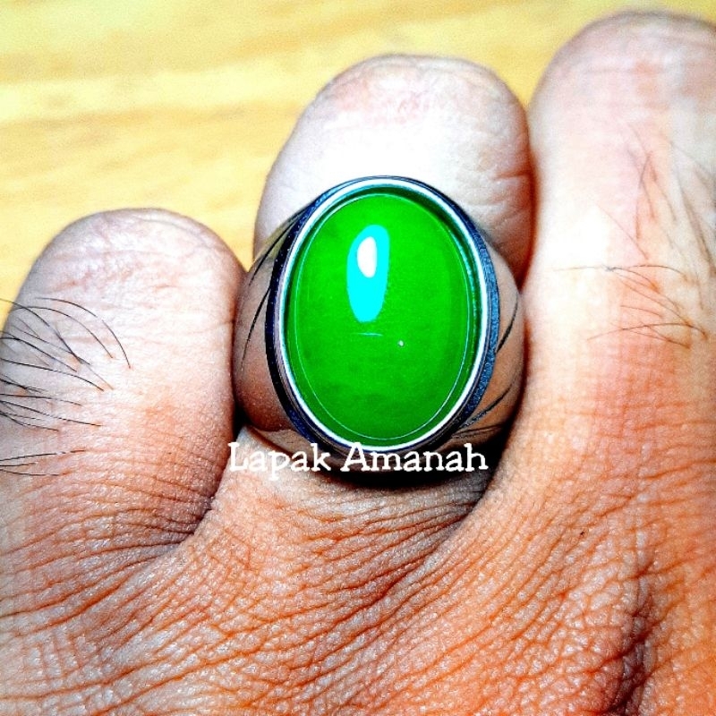 Cincin Batu Akik Giok China Hijau Pekat Tembus Senter Kualitas Super