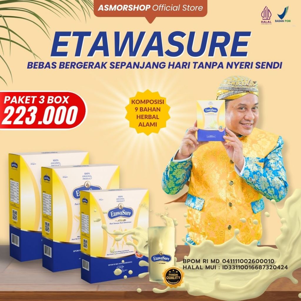 

Etawasure Platinum Susu Kambing Etawa Rasa Jahe Untuk Rematik dan Asam Urat 250gram - Paket 3 Box