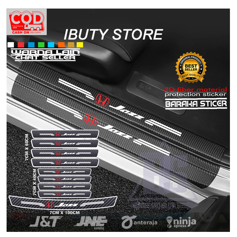Stiker Sill Plate Carbon 3D Mobil Jazz Stiker Karbon Pelindung Pijakan Kaki Bawah Pintu Mobil Jazz