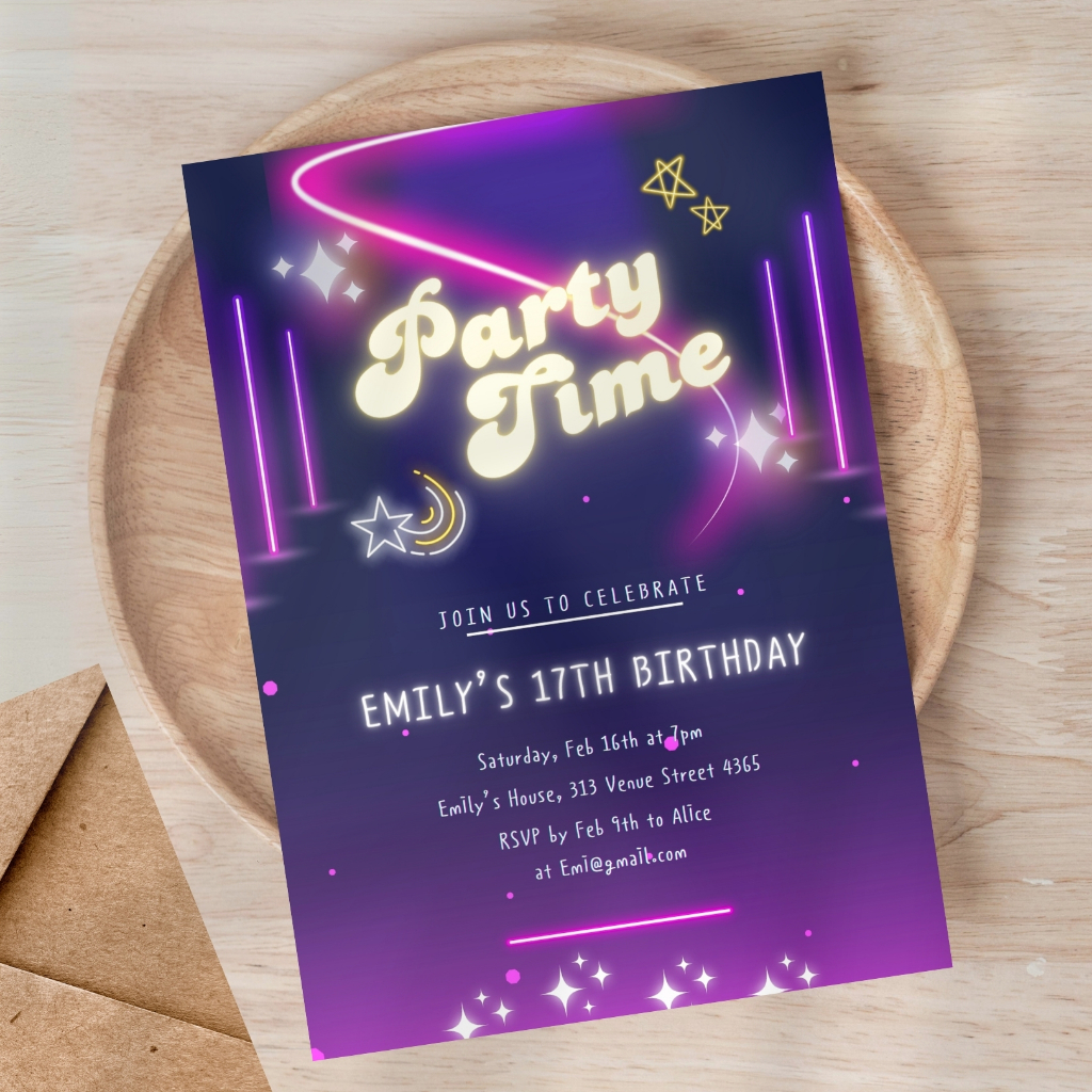 Undangan Digital Ulang Tahun - Neon Light - Undangan 17 Tahun - Sweet Seventeen Invitation