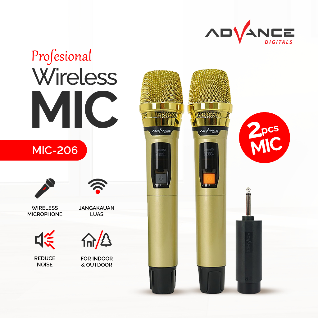 Mic advance wireless //Mic-206 ADVANCE MIC-206 Mic Wireless Dua Mikrofon Batrei dapat di Charger