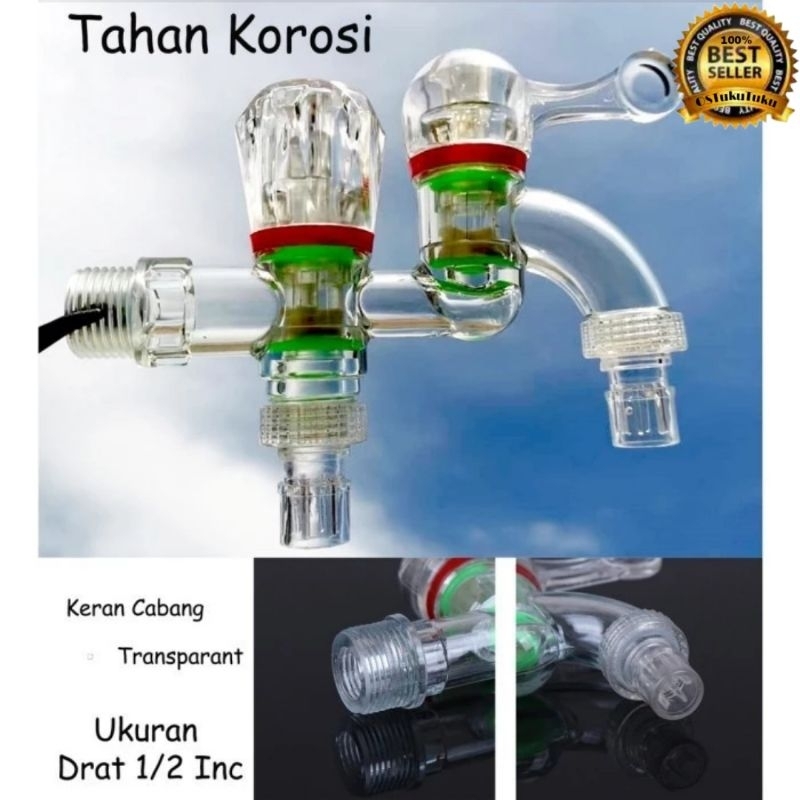 (Best Deals) Keran Cabang Transparan Shower ABS  Kran Air Double Plastik