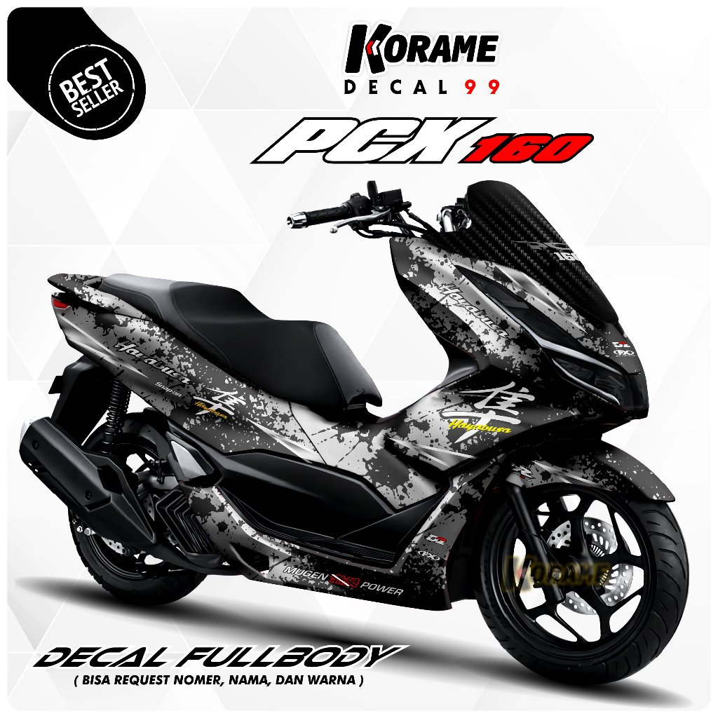 Decal Stiker New PCX 160 Fullbody Motif Hayyabusa Hitam dan Putih