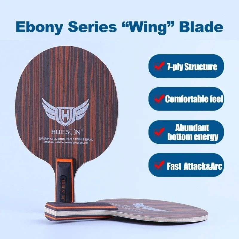 Bet Kayu pingpong Huieson Ebony Wing Tenis Meja Pingpong blade 5ply pure wood 2ply  Fiber Carbon