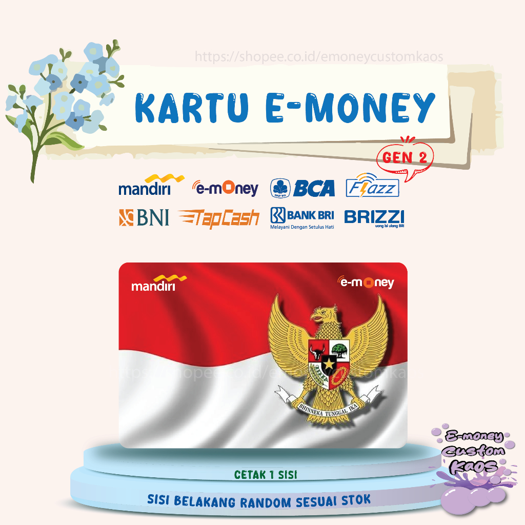 KARTU EMONEY GAMBAR BENDERA INDONESIA GARUDA MANDIRI FLAZZ BCA BNI TAPCASH BRIZZI BRI - 1 SISI