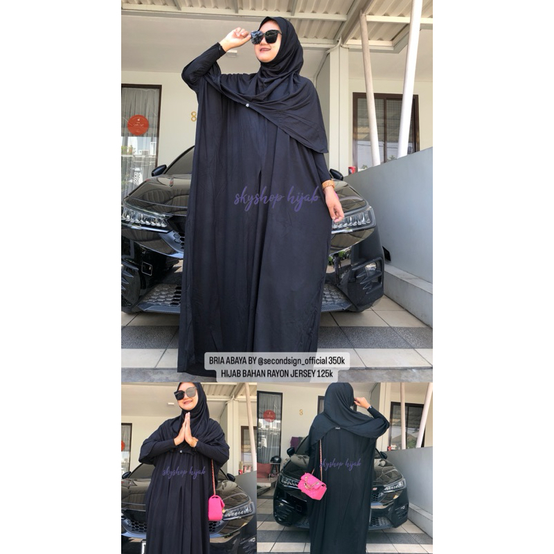 BRIA ABAYA BY SECOND SIGN PLUS HIJAB BAHAN RAYON JERSEY ALL SIZE ABAYA POLOS PREMIUM