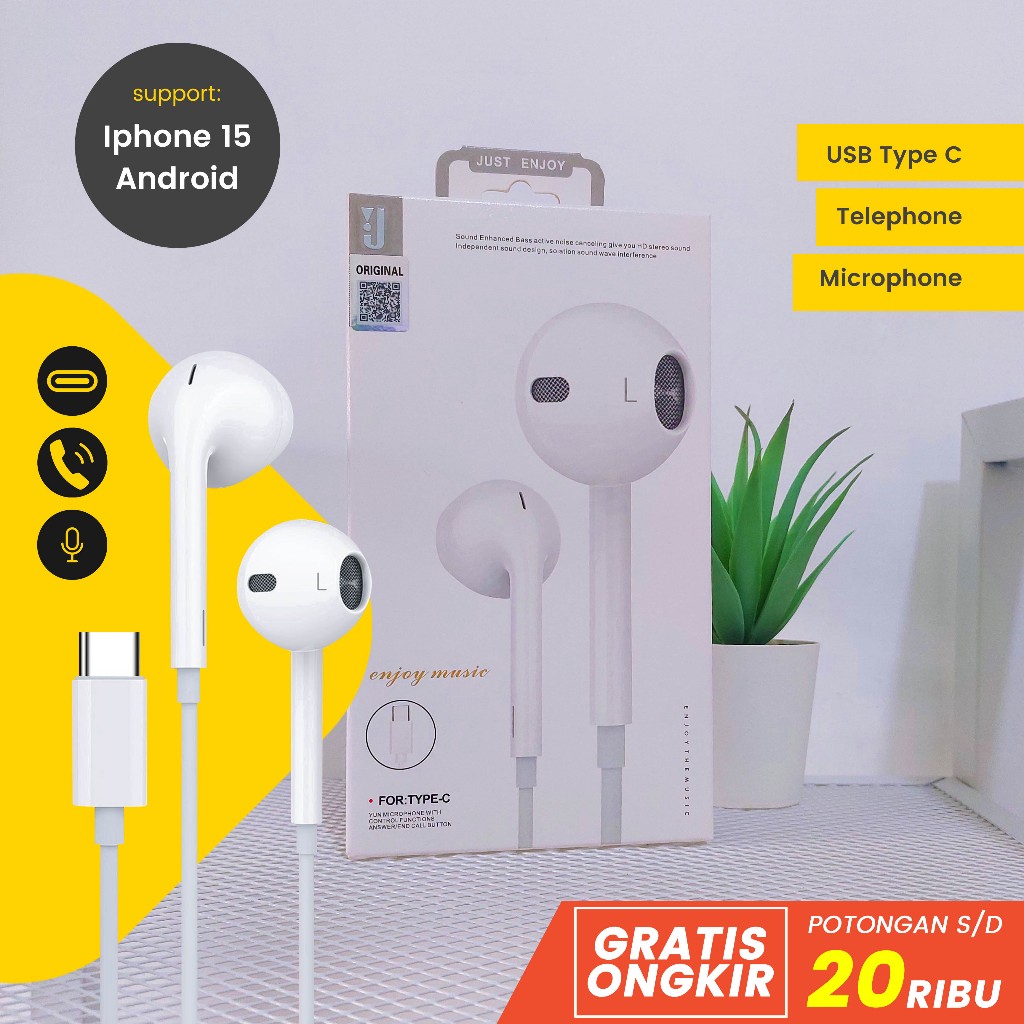 Headset Type C  For Android & IPH 15/15pro JBL Super Bass Acoustic Original with MIC Earphone Handsf