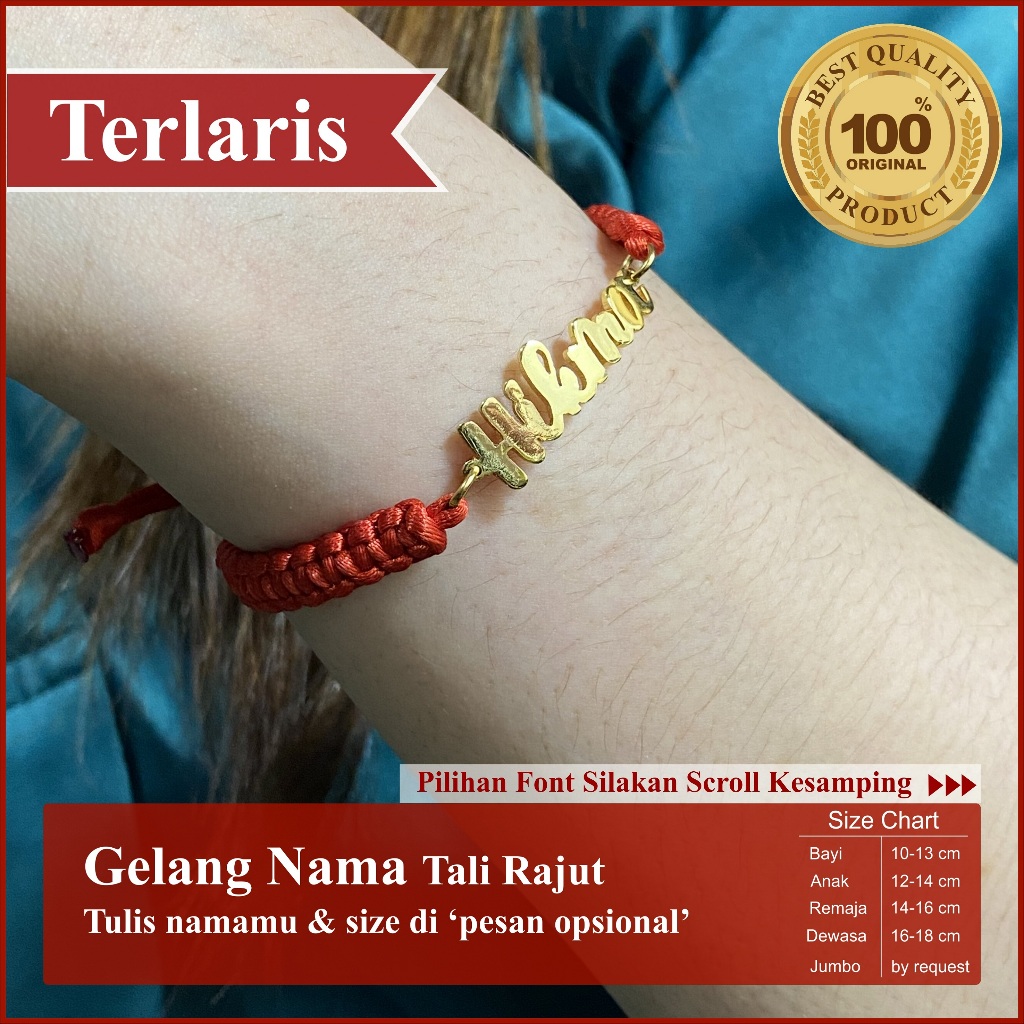 Gelang nama tali serut wanita Titanium Gold/ Silver