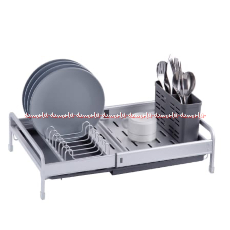 Master Space Dish Rack Grey Expandable Aluminium Rak Piring Warna Abu Bagian Bawah Bisa Ditarik Deng