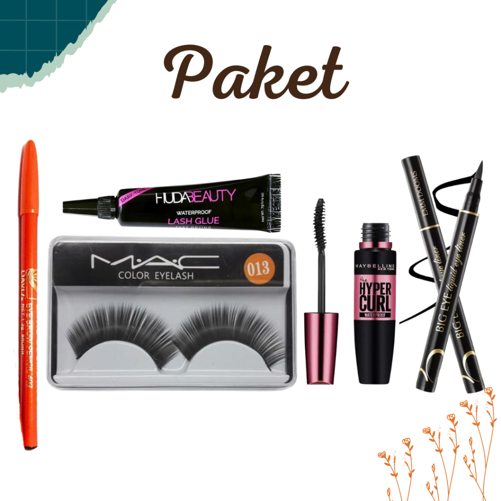 PAKET 5PCS Mascara+Eyeliner+Bulu Mata+Lem Bulu Mata+Pensil Alis MURAH