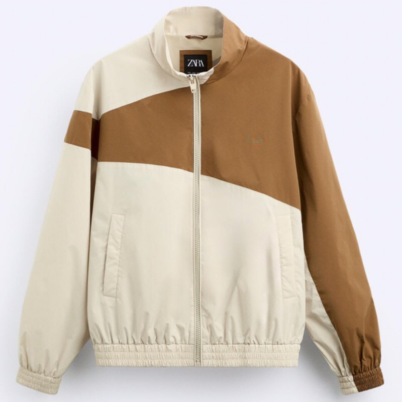 ZARA Men Jacket Colour Block Jaket Pria Beige