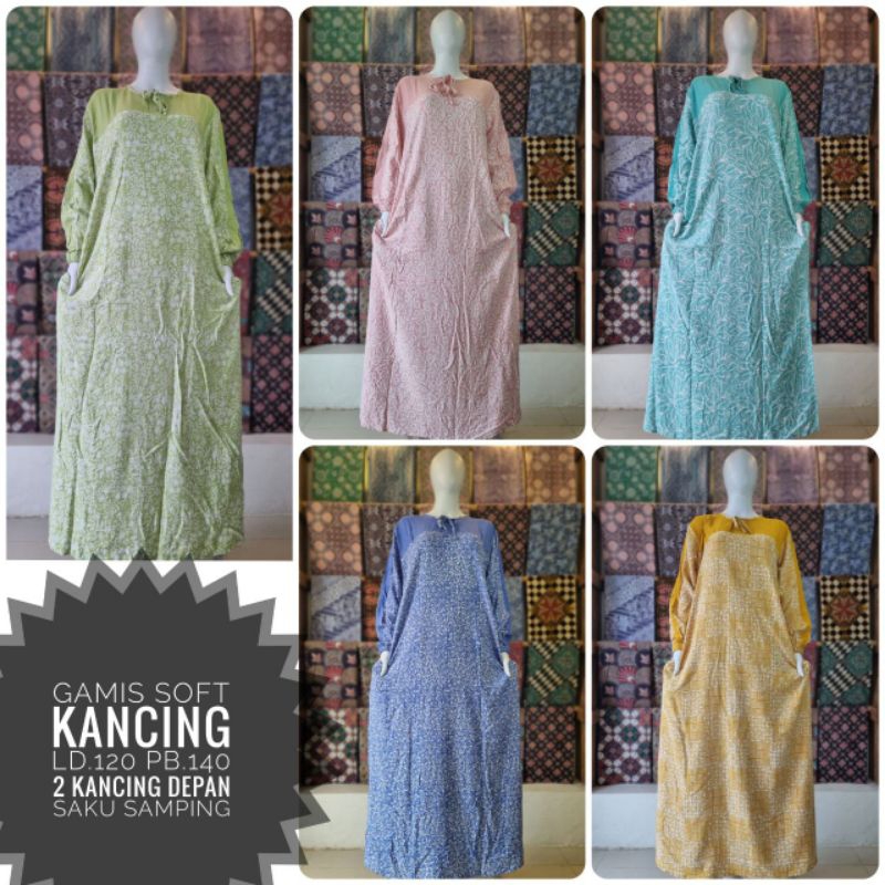 Gamis Kancing Soft Batik Cap Rayon Premium Candi Mekar Ld 120 Pb 140 Jumbo Non Busui Terbaru Terkini