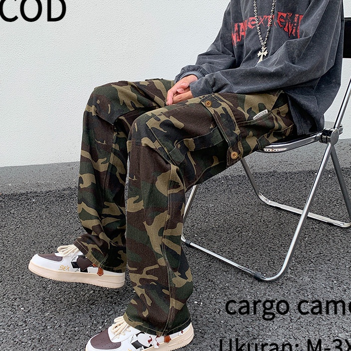 MEGA SALE celana cargo gombrong hijau army oversize cowok cargo camo korean style cargo jeans celana