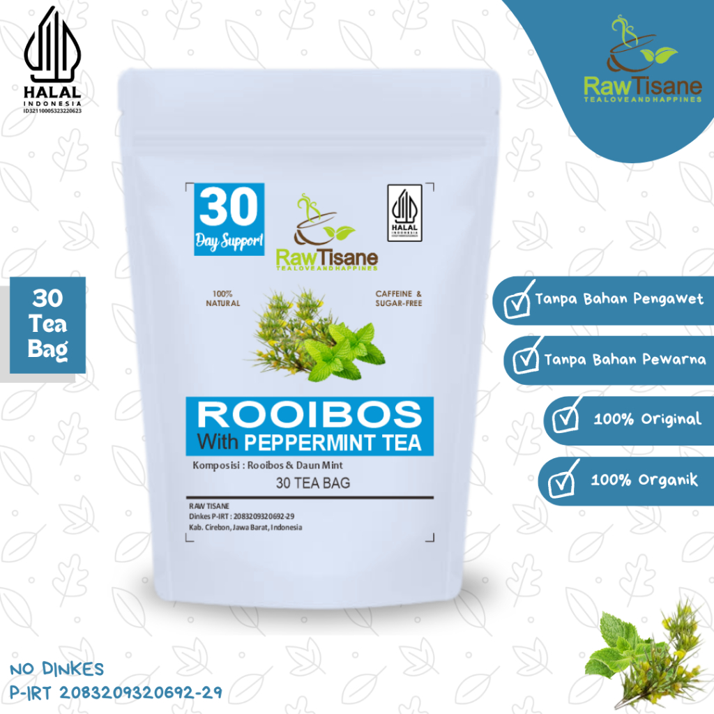 

RAW TISANE Red Rooibos With Peppermint Tea : Teh Celup Rooibos & Daun Mint Isi 30 Tea Bag