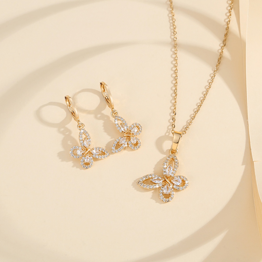 Lanme Jewelry Kalung Anting KupuKupu Titanium Set Lapis Emas Titanium Asli Anti Luntur Anti Karat Se