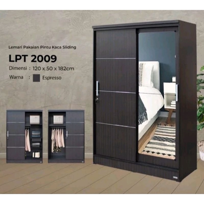Lemari Pakaian  2 Pintu Sliding /Pintu Geser Minimalis  Kaca Penuh