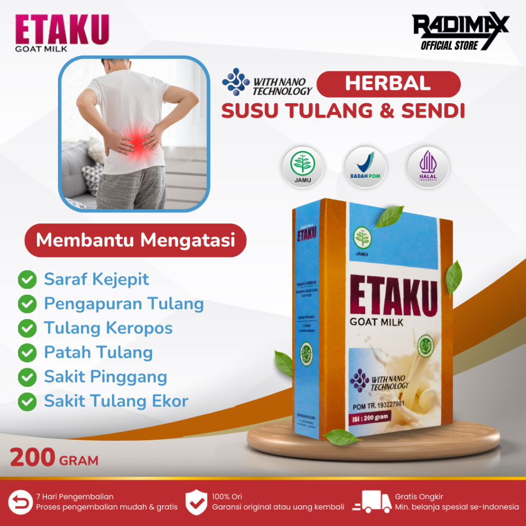 

Obat Saraf Kejepit Patah Tulang Pengapuran Tulang Keropos Osteoporosis Susu Kesehatan Tulang dan Sendi Anak Dewasa Lansia Etaku Goat Milk