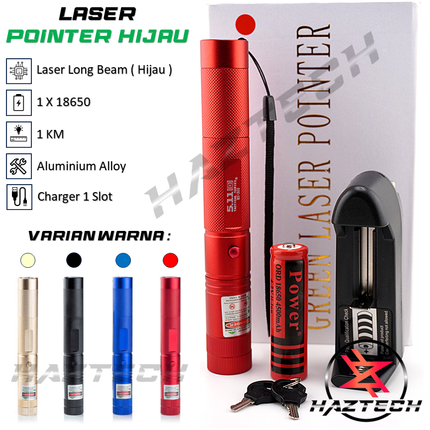 Green Laser Pointer 511 Laser Hijau Jarak Jauh Fullset Original