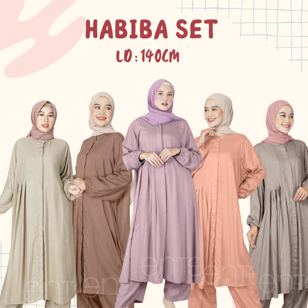 Setelan Jumbo Oneset Wanita LD140 Kekinian Katun Rayon Viscose Habiba Set Enter Baju Hijab Outfit Bu