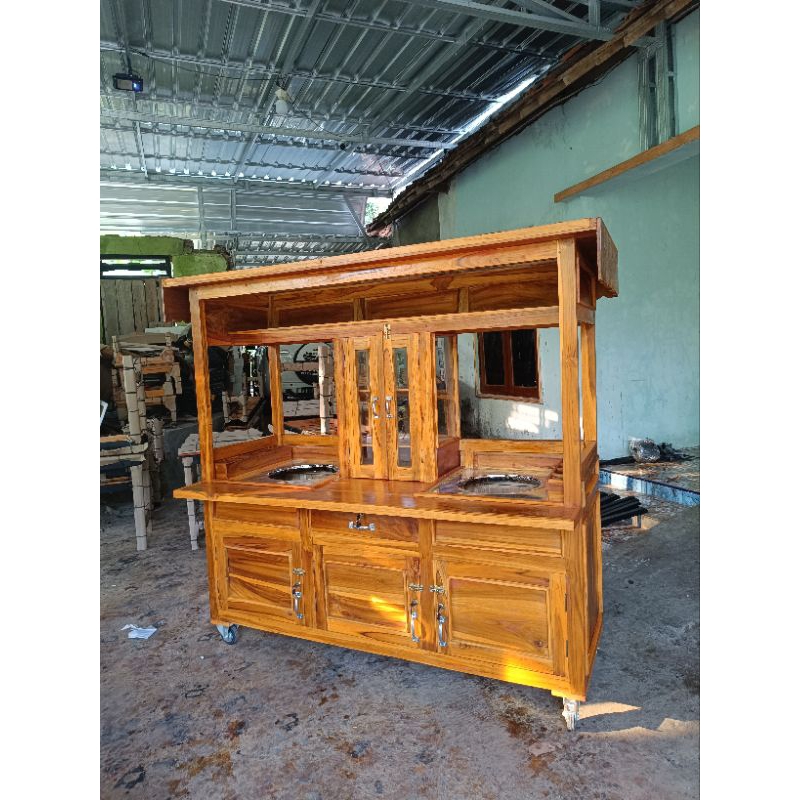 gerobak mie ayam bakso booth kayu jati roda troli