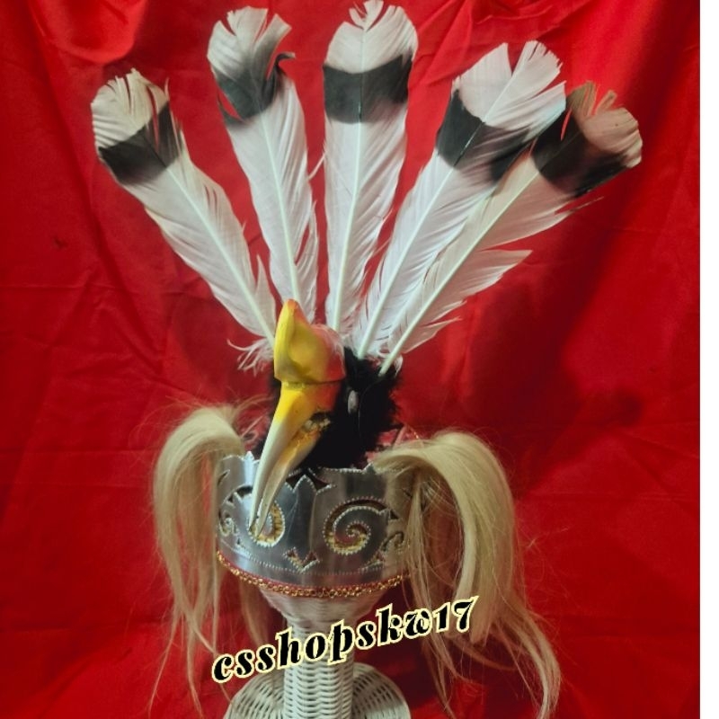 TOPI MAHKOTA DAYAK IBAN KEPALA  BULU BURUNG ETNIK DAYAK