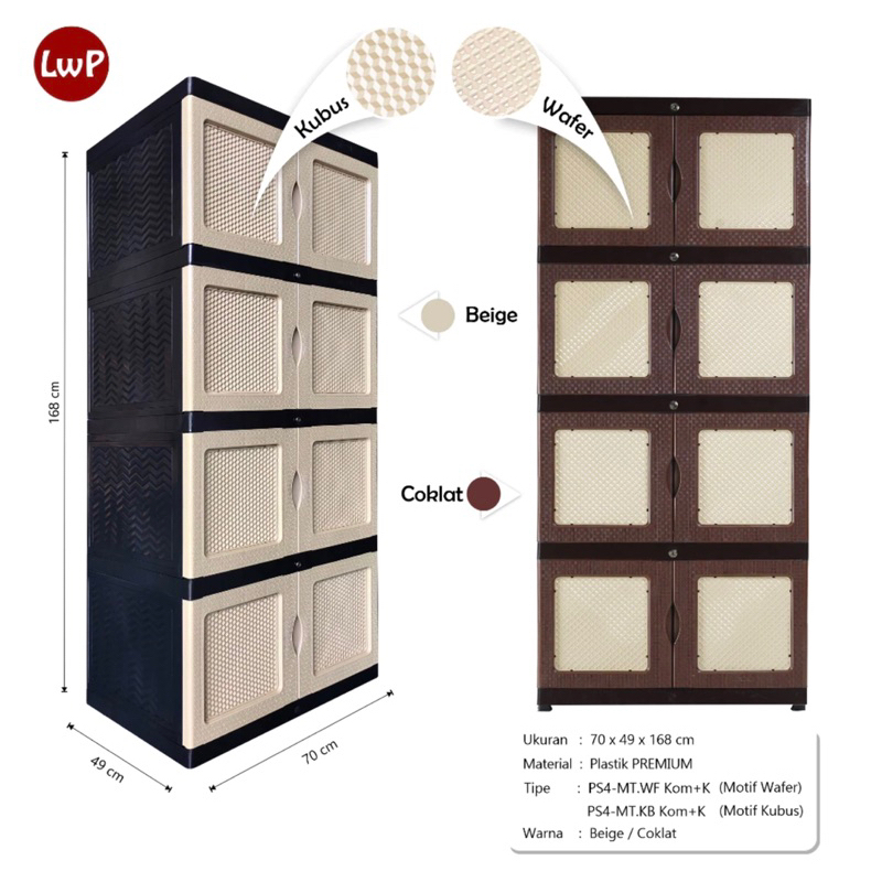 Lemari Baju Pakaian Plastik BESTOP CORTEZ Tabitha JUMBO 3 / 4 Susun Rotan Tikar Modern Minimalis Ter