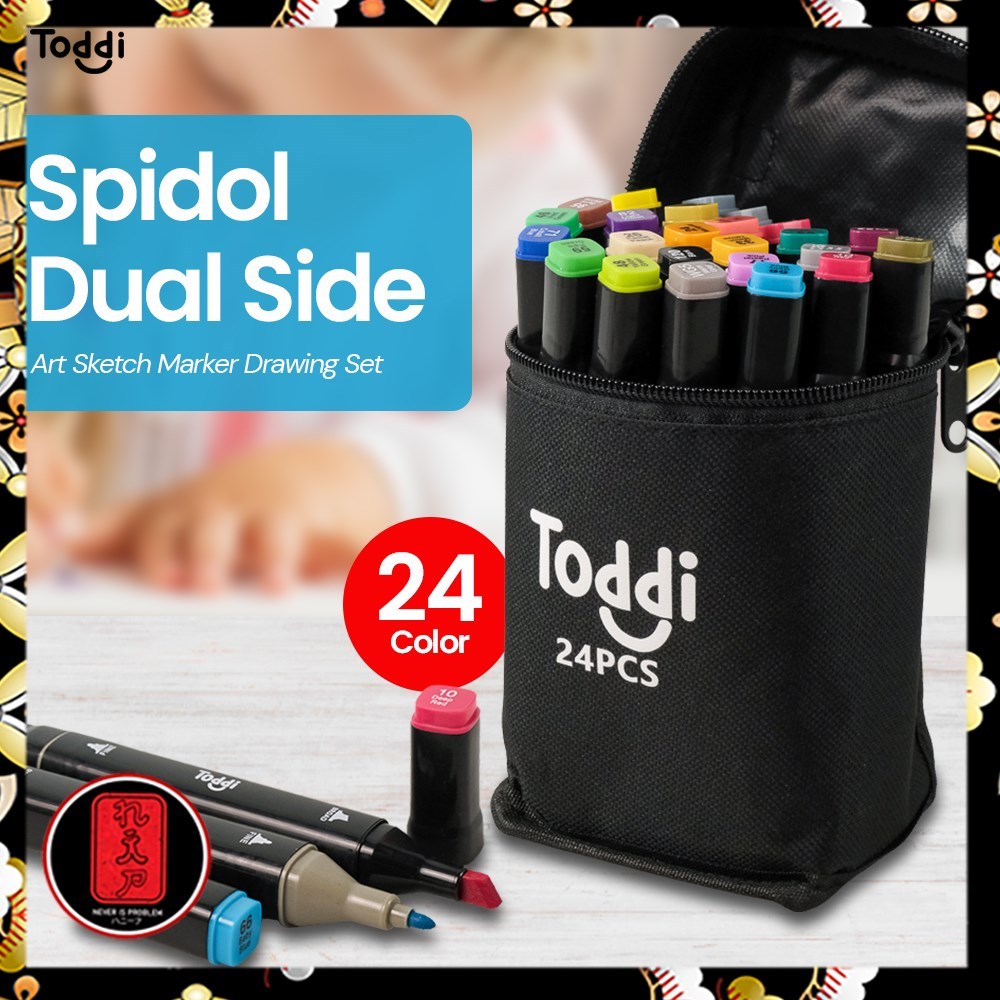 

Toddi Spidol Dual Side Fine Art Marker Brush Double Tip 1.0mm 6.0mm 24 Warna - CY-006 - Black