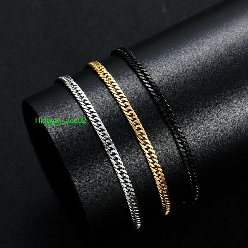 gelang rantai pria titanium stainlees steel anti karat lebar 3mm