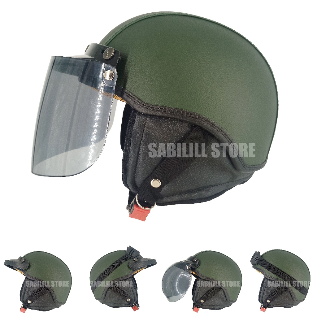 Helm mosar kulit Dewasa Hijau army